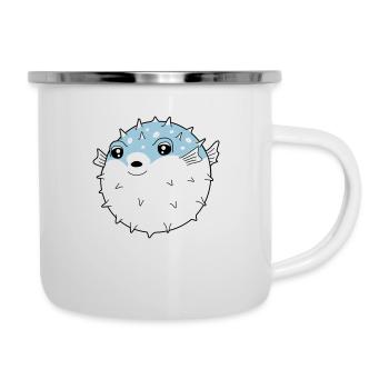 Fugu Kugelfisch - Emaille-Tasse - Weiß - Rechts