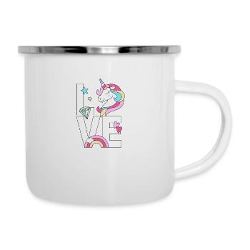 Süsses Einhorn mit Regenbogen cute Unicorn - Emaille-Tasse - Weiß - Rechts