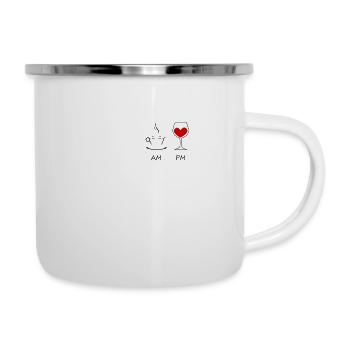 AM Kaffee PM Wein Cappuccino Rotwein Fun Geschenk - Emaille-Tasse - Weiß - Rechts