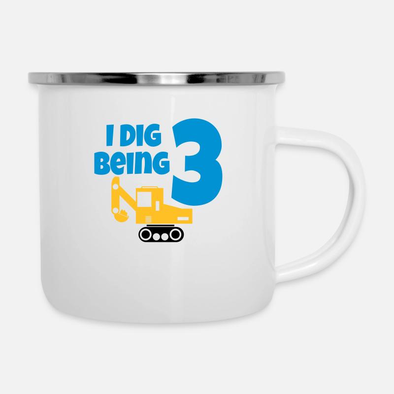 Bagger Geburtstag 3 Jahre - Emaille-Tasse - Weiß
