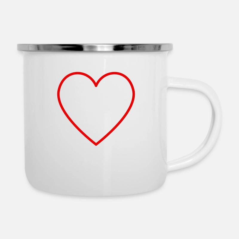 Rotes Herz - Emaille-Tasse - Weiß