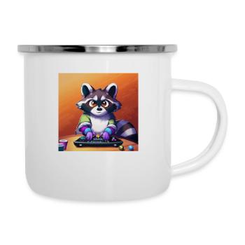Racoon Playing Computer Games - Camper Mug - white - Right