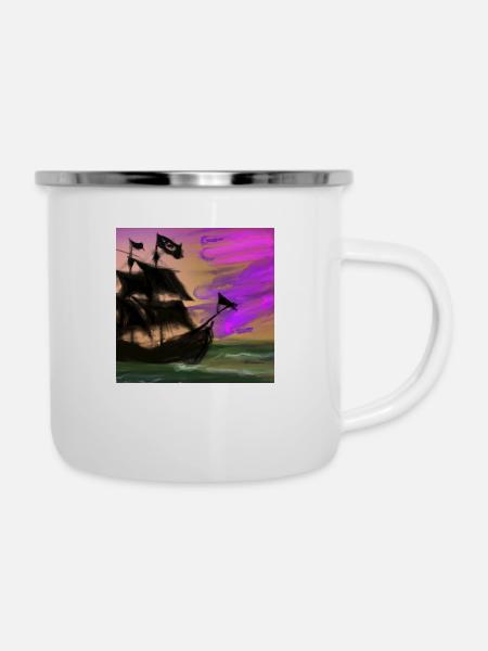 Piratenschiff - Emaille-Tasse - Weiß
