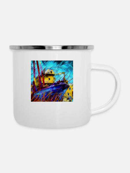 Schiff - Emaille-Tasse - Weiß