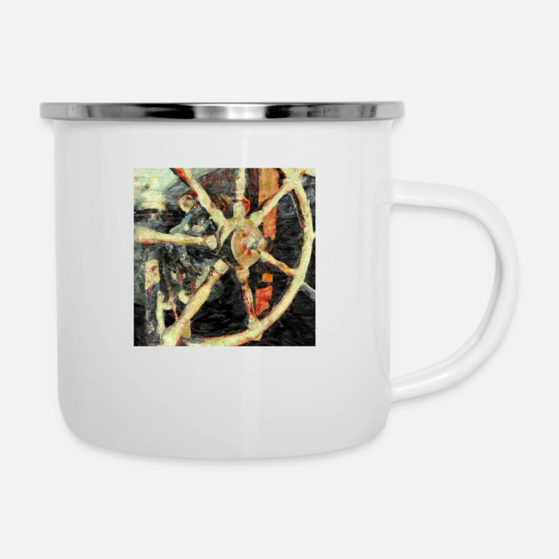 Steuerrad - Emaille-Tasse - Weiß
