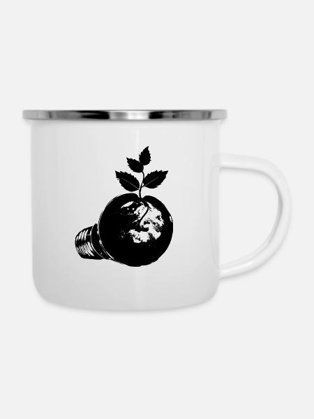 Blüh auf mit Grün - Emaille-Tasse - Weiß