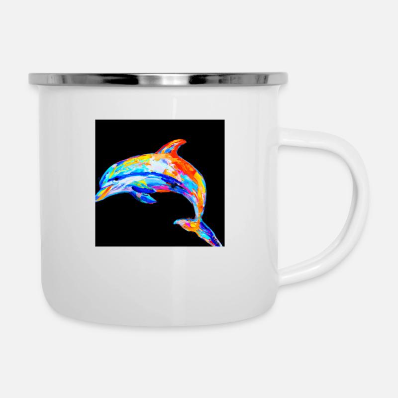 Delphin - Emaille-Tasse - Weiß