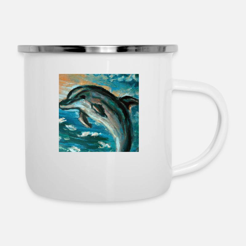 Delfin - Emaille-Tasse - Weiß