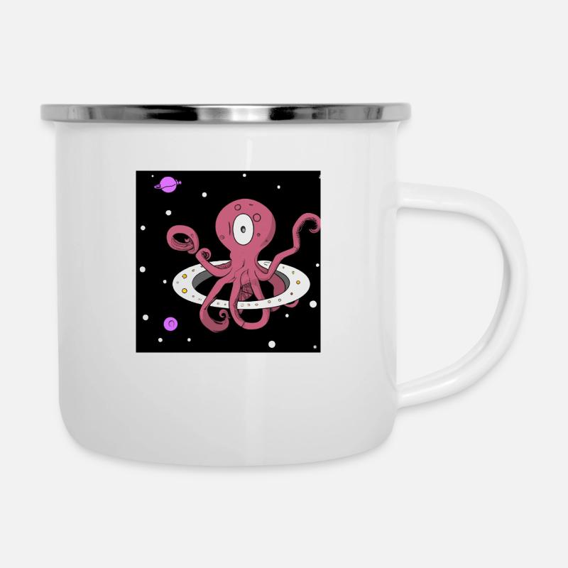 Oktopus im Weltall - Emaille-Tasse - Weiß