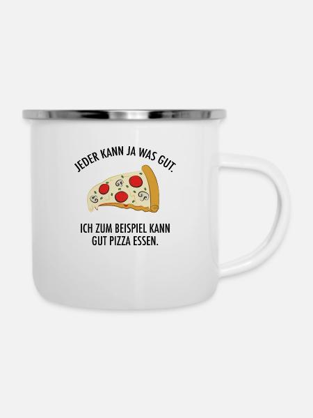 Ich Bin Gut In Pizza Essen - Lustiger Spruch - Emaille-Tasse - Weiß