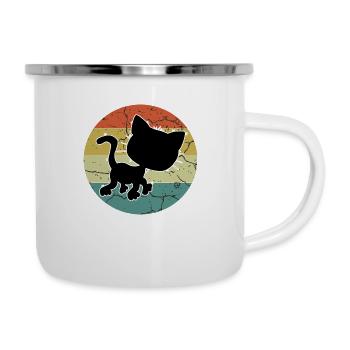 Retro Vintage Niedliche Katze Sonnenuntergang Design - Emaille-Tasse - Weiß - Rechts