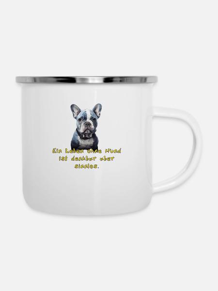 Bulldogge - Emaille-Tasse - Weiß