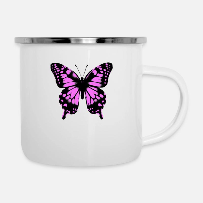 Schmetterling - Emaille-Tasse - Weiß