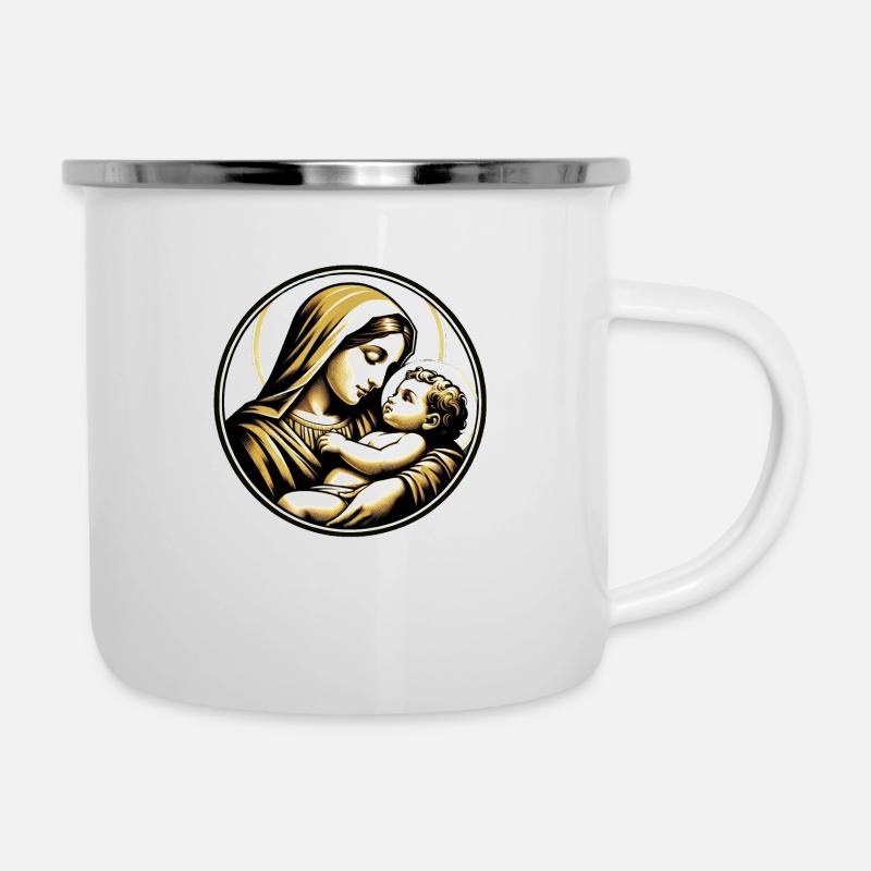 Jesu und Maria - Emaille-Tasse - Weiß