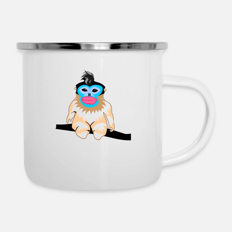 Stumpfnasenaffe - Emaille-Tasse - Weiß