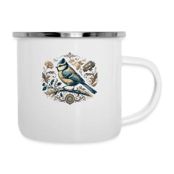 Blaumeise Retroblumen - Emaille-Tasse - Weiß - Rechts