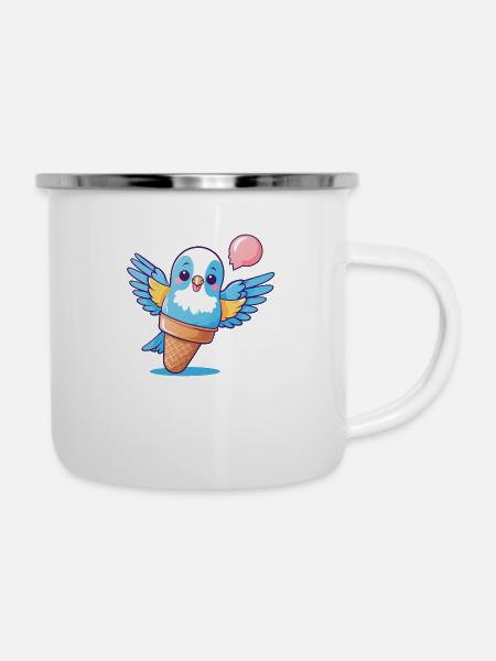 Vogel Eis - Emaille-Tasse - Weiß