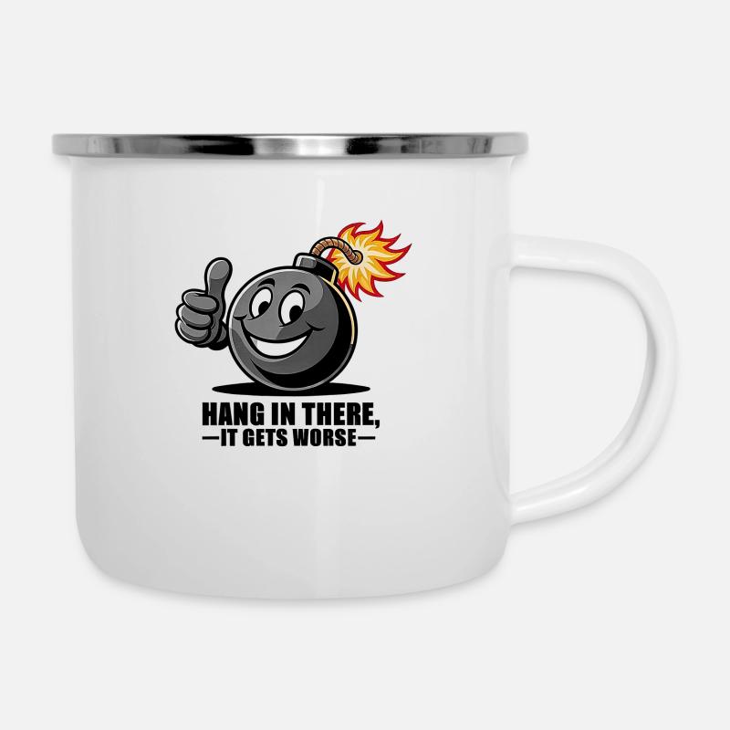 Bleiben Sie dran - Emaille-Tasse - Weiß