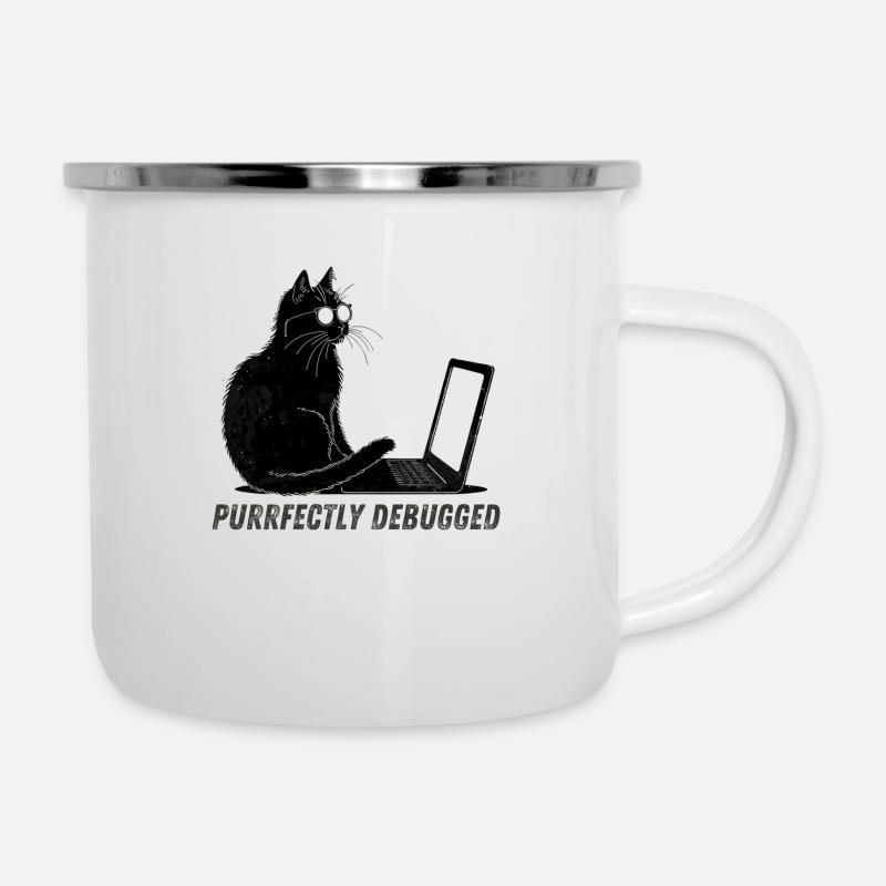 Purrfectly debugged - Für Nerds mit Katzen - Emaille-Tasse - Weiß