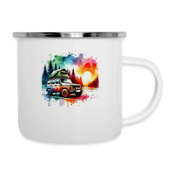 Dachzelt Camping Design mit Wasserfarben - Emaille-Tasse - Weiß - Rechts