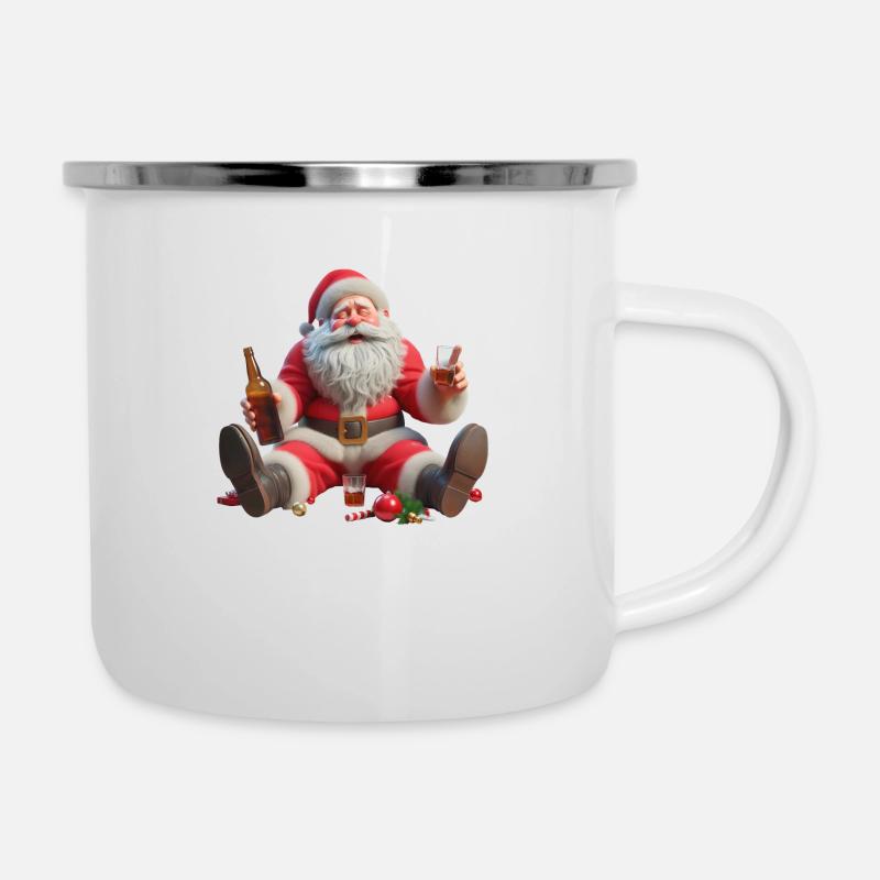 Père Noël ivre 2 - Tasse émaillée - blanc