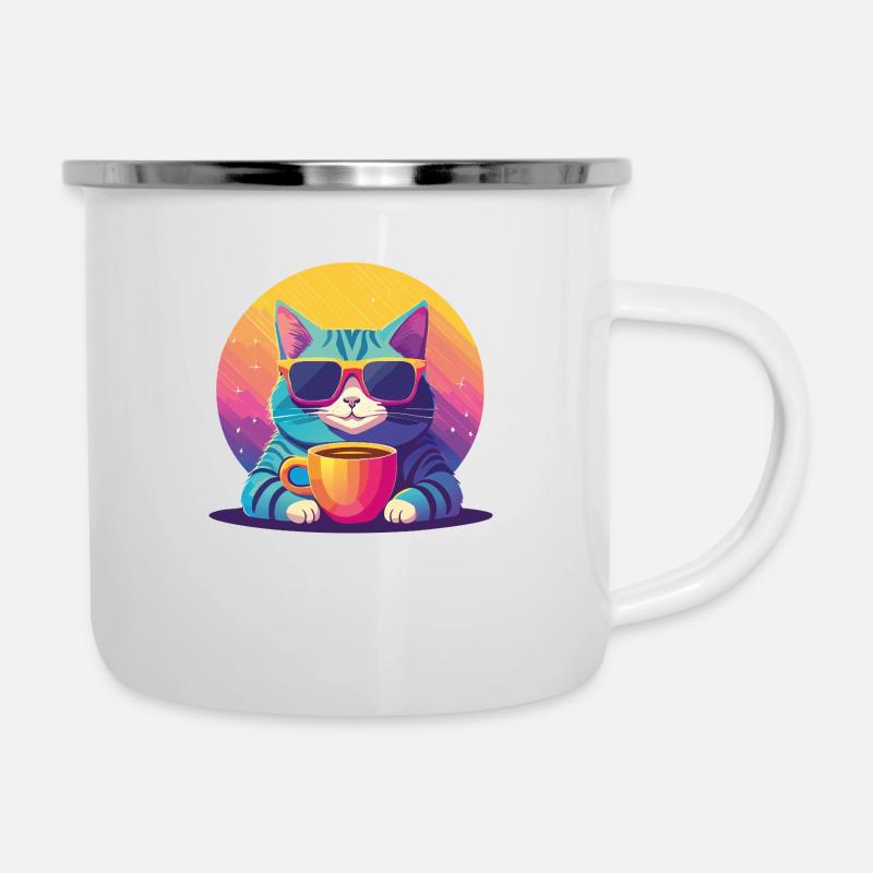 Cool Cat Coffee Vibes - Emaille-Tasse - Weiß