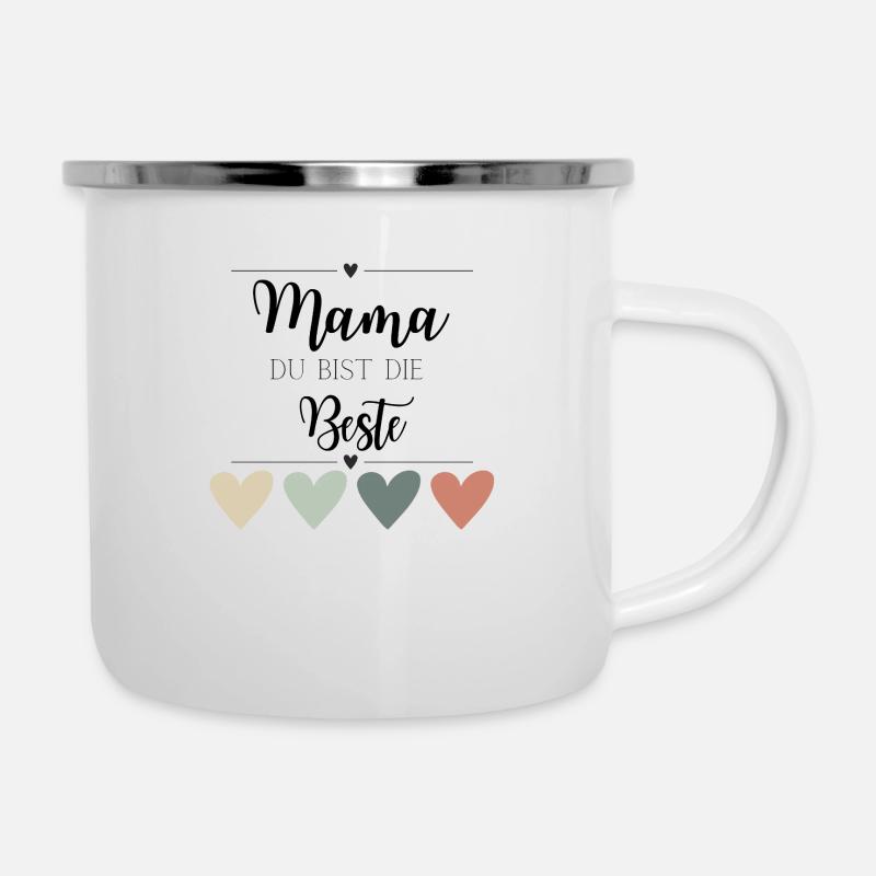 Du bist die beste Mama - Emaille-Tasse - Weiß