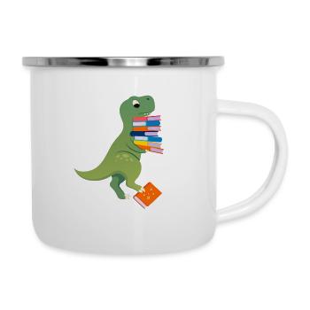 Dinosaur With Books - School Library Reading - Camper Mug - white - Right