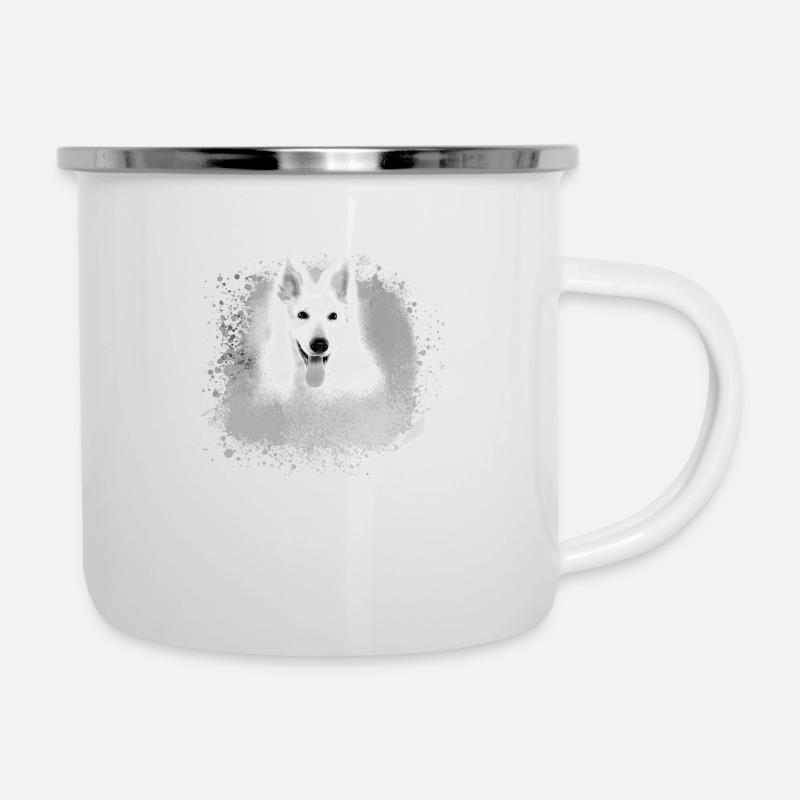 weisser schäferhund,weiß,hund ,Malerei,schäferhund - Emaille-Tasse - Weiß