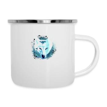 wolf,blau,hund, husky,Hund, malerei,graffiti - Emaille-Tasse - Weiß - Rechts