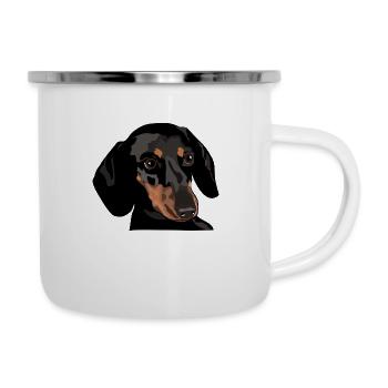 Dackel Kopf - Emaille-Tasse - Weiß - Rechts