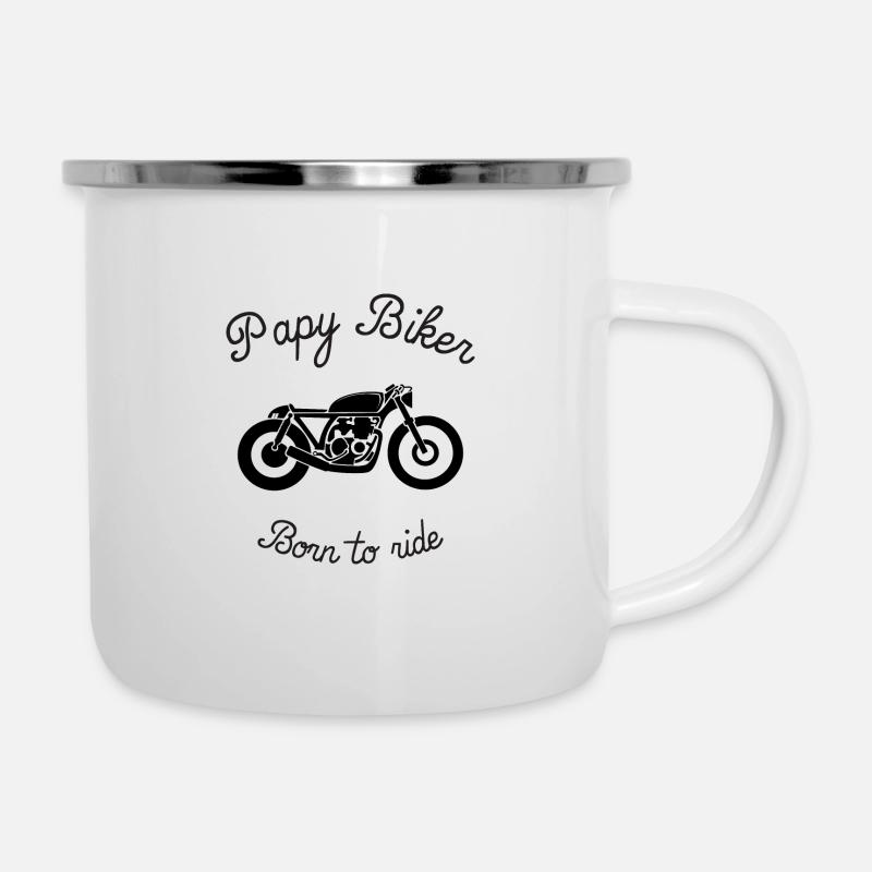 Papy biker cafer racer - Tasse émaillée - blanc