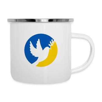 Friedenstaube - Friedenszeichen Ukraine - Emaille-Tasse - Weiß - Rechts
