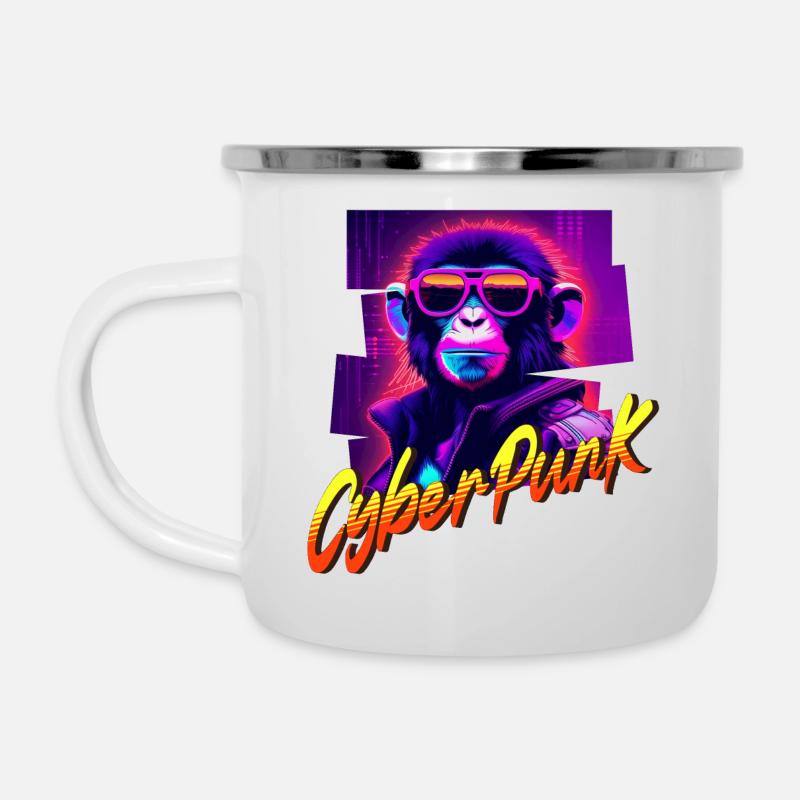 Cyberpunk-Affe - Emaille-Tasse - Weiß