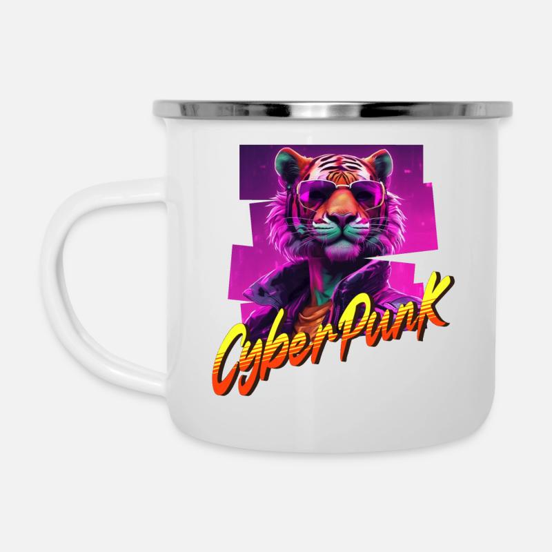 Tigre Cyberpunk - Tasse émaillée - blanc