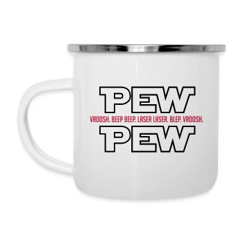 Pew Pew - Science Fiction Laser - Emaille-Tasse - Weiß - Links