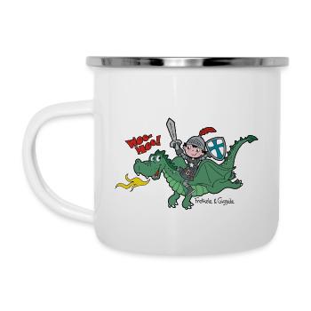 Kleiner Ritter und sein Freund, der Drache - Emaille-Tasse - Weiß - Links