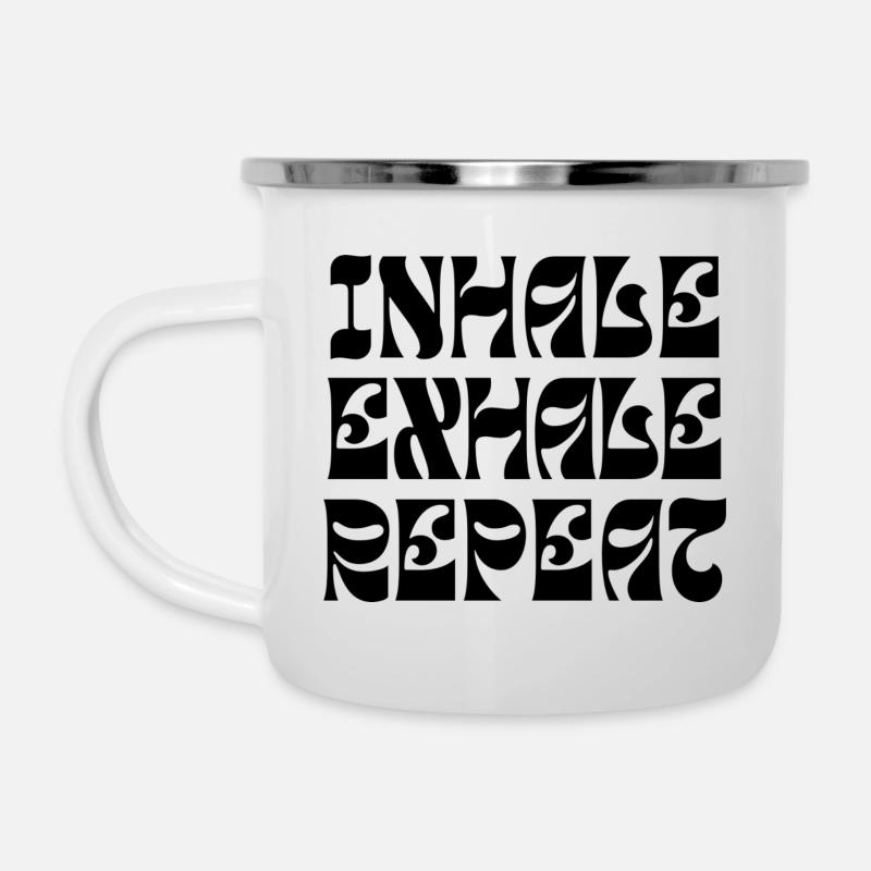 INHALE EXHALE REPEAT - Emaille-Tasse - Weiß