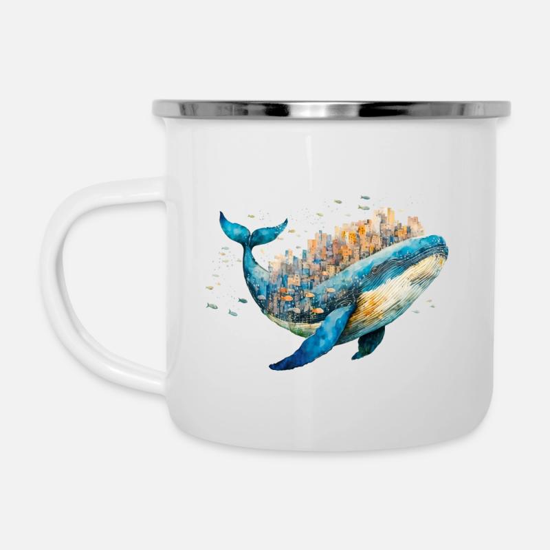 Blauwal-City - Emaille-Tasse - Weiß