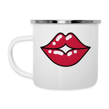 71 Kussmund Mund Lippen - Emaille-Tasse - Weiß - Links