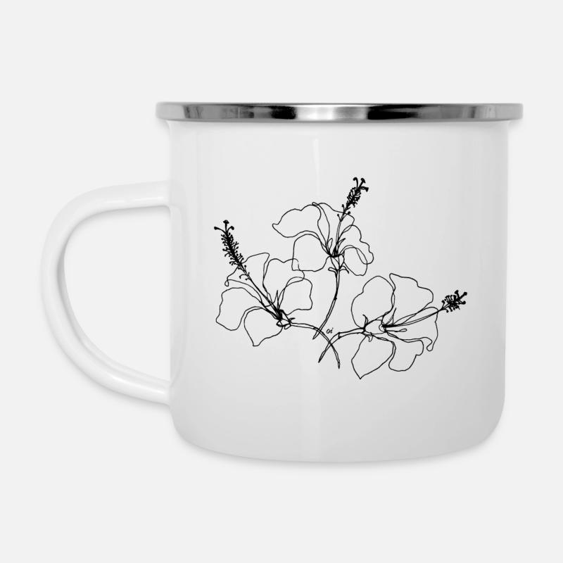 Flowers Image in Black - Emaille-Tasse - Weiß