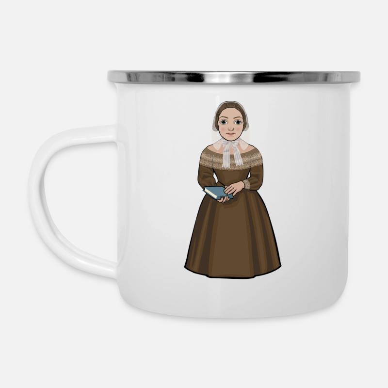 Fredrika Bremer - Emaille-Tasse - Weiß