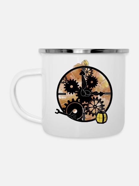 Steampunk Uhr mit Mechaniker - Emaille-Tasse - Weiß