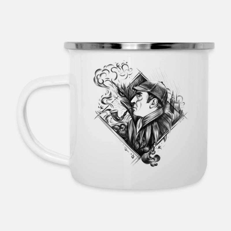 Sherlock Holmes - Emaille-Tasse - Weiß