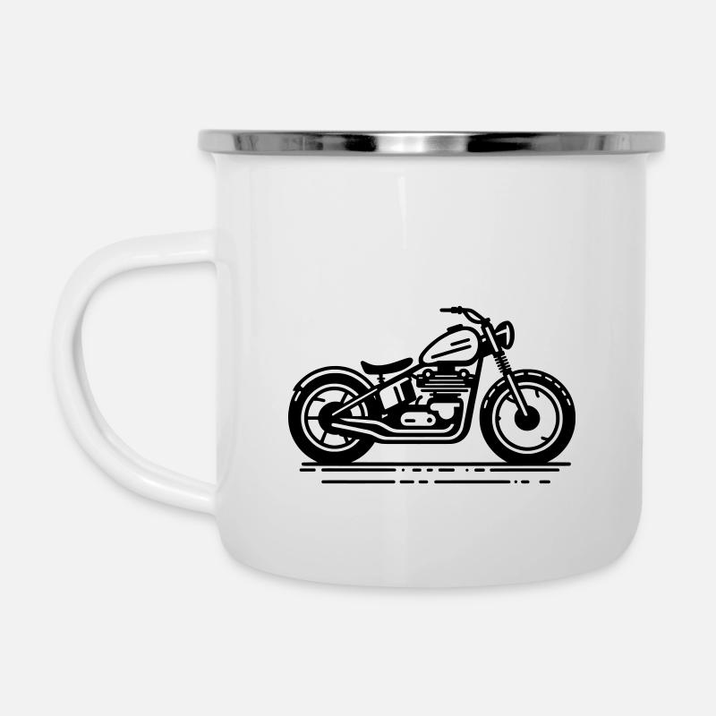 Minimalistisches Vintage Bobber Motorrad schwarz - Emaille-Tasse - Weiß