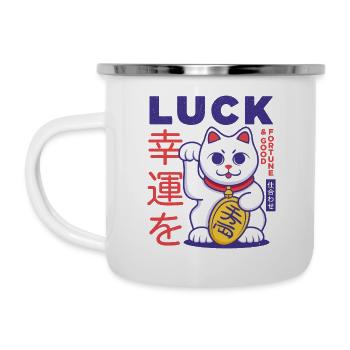 Chat japonais chanceux - Tasse émaillée - blanc - Gauche
