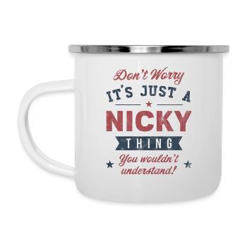 Es ist eine Nicky-Sache - Emaille-Tasse - Weiß - Links