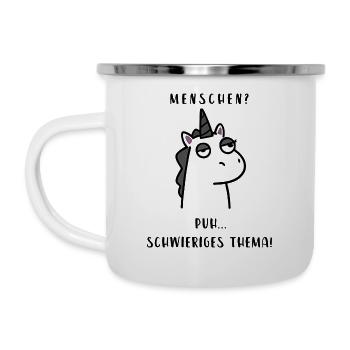 Menschen? Puh... Schwieriges Thema - Einhorn - Emaille-Tasse - Weiß - Links