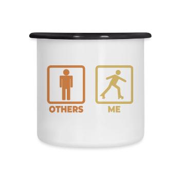 Rollschuhläufer Strichmännchen - Emaille-Tasse - Weiß/Schwarz - Vorne
