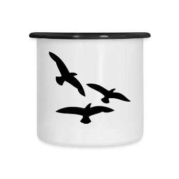Vögel - Emaille-Tasse - Weiß/Schwarz - Vorne